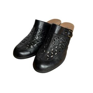 Clarks Bendables Black Leather Mules with Cutout Design Size 9 EUC